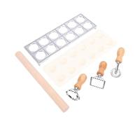 Sxhlseller Kit d'outils de Fabrication de Pâtes, Machine à Tampons à Raviolis à 12 Trous avec -pain en Acier Inoxydable et Rouleau à Pâtisserie en Bois de Hêtre pour la Préparation de Boulettes et de