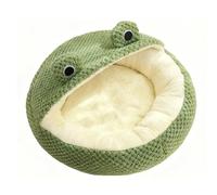 Sxhlseller Lit pour Chat Green, Grotte en Peluche Semi-fermée avec Base Imperméable Antidérapante pour Petits Animaux et Chatons, Nid de Couchage en Polaire à Bulles Lavable de Taille Moyenne (M