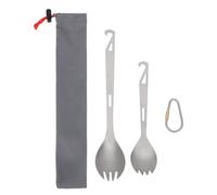 Sxhlseller Lot de 2 Fourchettes de Camping en Titane, Cuillère, Ustensile d'extérieur Multifonctionnel, Léger, Passe au Lave-vaisselle avec Décapsuleur et Crochet, Compatible avec les Casseroles (2