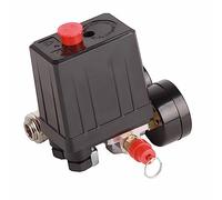 Sxhlseller Pressostat de Compresseur d'air 1/4" 4 Trous Régulateur 90-120 PSI 220 V, Comprend un Manomètre et des Vannes Filetées pour les Applications en Atelier et en Usine