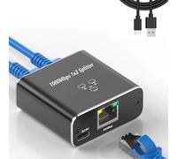 Sxhlseller Répartiteur Ethernet RJ45 1 à 2 Partages, Adaptateur Réseau Gigabit 1000 Mbps, Répartiteur Ethernet RJ45 Partage de Deux Appareils avec Câble d'alimentation USB Compatible avec
