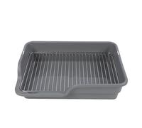 Sxhlseller Toilettes d'intérieur Plates pour Dressage de Chiens, Plateau de Pot Plat Anti-déversement avec Grille en Acier Inoxydable pour Chiens de Petite et Moyenne Taille, Plastique/Acier (Grey)