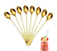 Sxingh Cuillères longues acier inoxydable 8 pièces 20 cm,doré | résistant à la rouille,manche allongé, surface lisse,Pour Café, Desserts, Crème Glacée, Va au Lave-Vaisselle