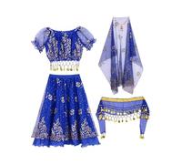 Sxiwei 5 Pièces Tenue Danse Orientale Fille Enfant Robe Danse du Ventre Deguisement Indienne Princesse Spectacle Cosplay A Bleu 9-10 Ans