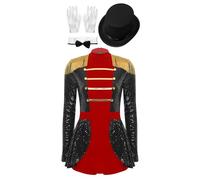 Sxiwei Déguisement Cirque Femme Ensemble Costume Monsieur Loyal Paillette Body avec Gants et Chapeau Magicien Cosplay Carnaval Halloween Fête Noir XL