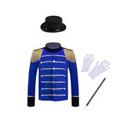 Sxiwei Déguisement Cirque Ringmaster Garçon Enfant Tenue Cosplay Dompteur Blazer Accessoires Costume Carnaval Halloween Bleu royal 11-12 ans