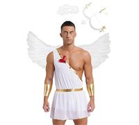 Sxiwei Déguisement Cupidon Ange Homme Ailes D'ange Flèche et d'Arc Bandeau Cosplay Saint Valentin Halloween Carnaval Tenue Blanc L
