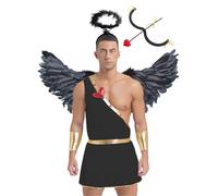 Sxiwei Déguisement Cupidon Ange Homme Ailes D'ange Flèche et d'Arc Bandeau Cosplay Saint Valentin Halloween Carnaval Tenue Noir S