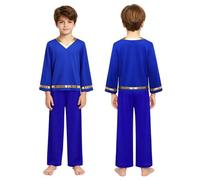 Sxiwei Enfant Garçon Vêtement de Danse Liturgique Louange Chandail Culte Chemise Manches Longues avec Pantalon Tenue Chrétiens Bleu 5-6 Ans
