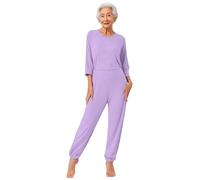 Sxiwei Femme Combinaison Pyjama Grenouillère Alzheimer Personnes Âgées Jumpsuit Soin Incontinence Lavande XL