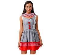 Sxiwei Femme Costume Clown Déguisment Clown Tueur Halloween Robe Cosplay Carnaval Gris S