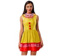 Sxiwei Femme Costume Clown Déguisment Clown Tueur Halloween Robe Cosplay Carnaval Jaune XL