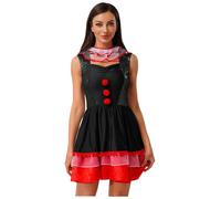 Sxiwei Femme Costume Clown Déguisment Clown Tueur Halloween Robe Cosplay Carnaval Noir XL