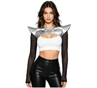 Sxiwei Femme Manches Longues Mascarade Party Châle Manches Longues Pour Femmes Armure D'Épaule Chevalier Mercenaire Tops Grunge Clubwear Argent S