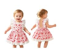 Sxiwei Fille pour Bébé avec Manches Flottantes Robe De Fête d'anniversaire Robe Overall sans Dos Tenue pour Le Gâteau d'anniversaire Été Rose 12-18 Mois