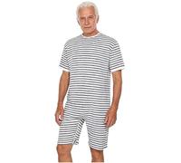 Sxiwei Grenouillère pour Personnes Âgées Pyjama Une Pièce Combinaison Courte Alzheimer Incontinence Body À Fermetures Éclair Rayures Manches Courtes Gris S