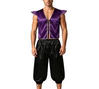 Sxiwei Homme Deguisement Arabe Costume Prince Halloween Ensemble De De | 2 Pièces Satin Costume Set,Gilet Col V Profond,Fermeture Lacetée L'Avant,Club,Vêtements De Spectacle De Scène,Fête,Disco