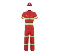 Sxiwei Homme Déguisement Pompier Costume Casque Jeu De Rôle Cosplay Halloween Carnaval Tenue Rouge 170