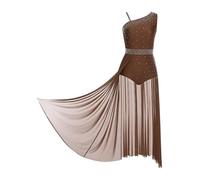 Sxiwei Robe Danse Contemporaine Femme Justaucorps Robe Danse Latine Salsa Valse Rumba Strass Tenue Patinage Artistique Marron L