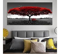 SXKJ Art moderne rouge arbre banc paysage toile peintures pour salon noir et blanc toile mur Art décoratif photos 70x140 cm sans cadre