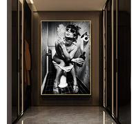 SXKJ Femme Assise sur Les Toilettes Affiches et Impressions sur Toile Vintage Femme Sexy en Noir et Blanc Peintures d'art Mural Décoration Murale 60x90cm sans Cadre