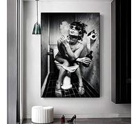 SXKJ Noir Blanc Mur Art Toile Peinture Sexy Femme Fumer Dans Les Toilettes Imprimer Affiche Toilettes Bar Décoration de La Maison Peintures 50x70cm Sans Cadre