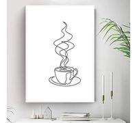SXKJ Rétro noir blanc tasse à café dessin au trait toile peinture affiche impression moderne minimaliste mur photos café cuisine décor 60x90 cm sans cadre
