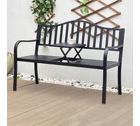 SXKLYRF Banc de Jardin en Métal Résistant aux Intempéries, Banquette Exterieur Jardin avec Table Intégrée, Mobilier D'extérieur pour Parc, Porche, Terrasse(Black)