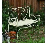 SXKLYRF Banc Exterieur Jardin en Métal avec Dossier à Double Cœur, Banquette Exterieur en Fer Forgé Antique, Banquette 2 Places pour Terrasse, Patio, Entrée ou Parc(White)