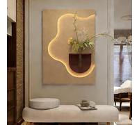 SXKLYRF Décoration Murale Lumineuse LED 3D, Peinture Murale en Grès, Sculptures Murales 3D, 3D Art Wall Decor Sculptures avec Télécommande pour Salon(Beige,60x80cm/24x31in)