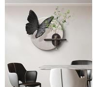 SXKLYRF Décoration Murale Texturée 3D, Sculptures Murales 3D en Forme de Papillon avec Vase, Peinture Murale Ronde en Grès pour la Maison et le Bureau(White,60cm/24in)