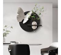 SXKLYRF Décoration Murale Texturée 3D, Sculptures Murales 3D en Forme de Papillon avec Vase, Peinture Murale Ronde en Grès pour la Maison et le Bureau(Black,50cm/20in)