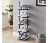 SXKLYRF Étagère à Chaussures Étroite et Moderne en Métal, Range-Chaussures Portable pour Petites Entrées, Placards(Black,24x18x90cm/9.4x7x35in)