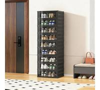 SXKLYRF Étagère à Chaussures Pliable Noire, Meuble à Chaussures, Range Chaussures Portable pour Placard avec Porte Transparente(44x35x152cm/17x14x60in)