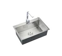 Sxlawesom Évier de cuisine commercial, en acier inoxydable 304 à montage sur le dessus, fait à la main, évier résidentiel à cuve simple avec kit de vidange, brossé, C (50 x 40 cm)