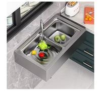 Sxlawesom Évier Double bac Évier Mural avec Plan de Travail Lavabo en Acier Inoxydable(Kit B)