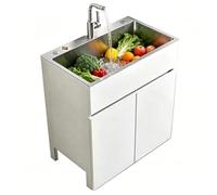 Sxlawesom Évier sur Pied avec Meuble Bas Évier Utilitaire avec Robinet Eau Chaude et Froide, Étagère intérieure - Idéal pour buanderie(Blanc,80 * 45 * 82cm)
