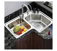 Sxlawesom Éviers d'angle Double cuve Évier de Bar Multifonction Encastrable en Acier Inoxydable avec Porte-Couteaux(Kit-B)