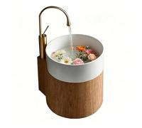 Sxlawesom Vasque Ronde Suspendue pour Salle de Bain, Meuble de Salle de Bain Mural avec Robinet col de Cygne pour Petits espaces(Natural A)