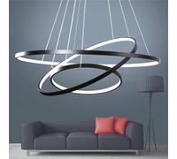 SXLXQM Lustre Salon LED Moderne, 75W Dimmable Suspension Luminaire Salon avec Télécommande, 3000k-6500k, Réglable en Hauteur, 3 Anneaux Lampe Suspendu pour Salle à Manger, Chambre, Cuisine, Noir