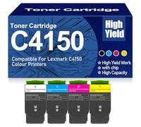 SXLXYOF 24B6519 24B6516 24B6517 24B6518 Cartouches de Toner C4150 Noir Jaune Magenta Cyan Cartouche de Toner à Haut rendement Compatible pour Lexmark C4150 Imprimantes,4Pack-C4150