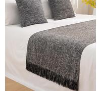 SXLXYOF Chemin de lit d'hôtel en Coton et Lin, Couleur Unie, écharpe de lit King Size, Couvre-lit, Housse de Coussin Assortie, Serviette de lit avec Pompon, Dark Gray-50 * 210CM(1.5m Bed)