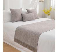 SXLXYOF Chemins de lit en Coton et Lin pour hôtel, écharpes avec Pompons, Couleur Unie, Tendance, Couvre-lit, Housse de Protection, Housse de Coussin Assortie,E-50 * 240CM(1.8m Bed)