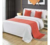 SXLXYOF Chemins de lit tricotés Coussins Assortis pour lit King Size avec Pompons Écharpes de lit tissées Boho Couverture jetée Pas de décoloration Serviette de lit Douce,O-60 * 230CM(1.5m Bed)