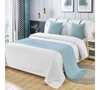 SXLXYOF Chemins de lit tricotés Coussins Assortis pour lit King Size avec Pompons Écharpes de lit tissées Boho Couverture jetée Pas de décoloration Serviette de lit Douce,T-60 * 230CM(1.5m Bed)