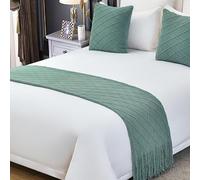 SXLXYOF Chemins de lit tricotés Coussins Assortis pour lit King Size avec Pompons Écharpes de lit tissées Boho Couverture jetée Pas de décoloration Serviette de lit Douce,K-60 * 260CM(2.0m Bed)