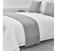 SXLXYOF Chemins de lit tricotés Coussins Assortis pour lit King Size avec Pompons Écharpes de lit tissées Boho Couverture jetée Pas de décoloration Serviette de lit Douce,G-60 * 260CM(2.0m Bed)