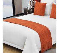 SXLXYOF Chemins de lit tricotés Coussins Assortis pour lit King Size avec Pompons Écharpes de lit tissées Boho Couverture jetée Pas de décoloration Serviette de lit Douce,H-60 * 240CM(1.8m Bed)