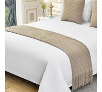 SXLXYOF Chemins de lit tricotés Coussins Assortis pour lit King Size avec Pompons Écharpes de lit tissées Boho Couverture jetée Pas de décoloration Serviette de lit Douce,F-60 * 260CM(2.0m Bed)
