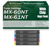 SXLXYOF pour Sharp MX-60NT MX-61NT Cartouche de Toner Compatible Haute capacité pour Sharp MX-2651 3051 3551 4051 3071 3571 4071 5051 6051 5071 6071 Imprimantes avec Puce,4Pack-MX 60NT